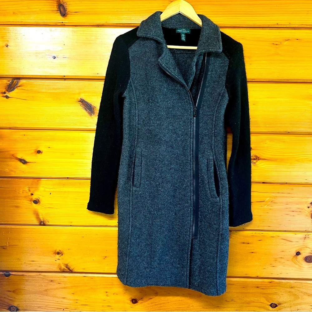Ralph Lauren Gray and Black Wool Blend Long Sleeve Full Zip Coat M
